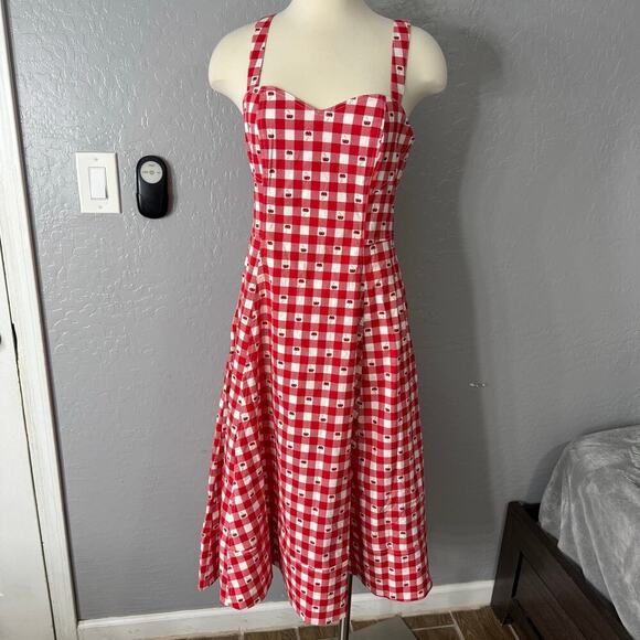 Avec Les Filles Cherry Swing Dress, Red/White, 8 - Picture 1 of 7